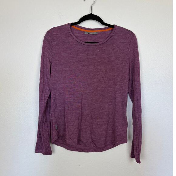 Icebreaker Coollite Merino Wool Blend Heathered Purple Base Layer Long Sleeve M - Picture 1 of 5